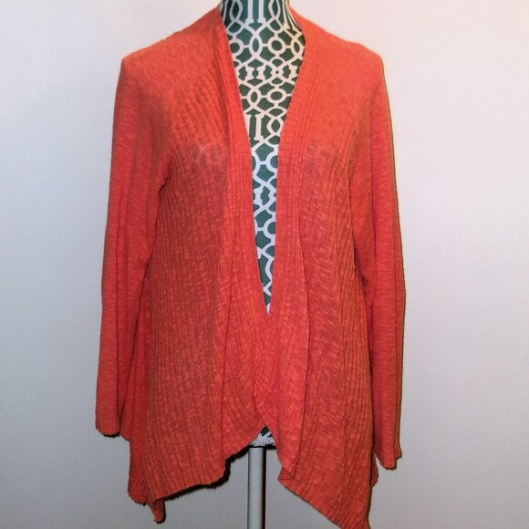 J.Jill boho coral orange waterfall linen cotton open cardigan (m, fits to xl) - Picture 1 of 5